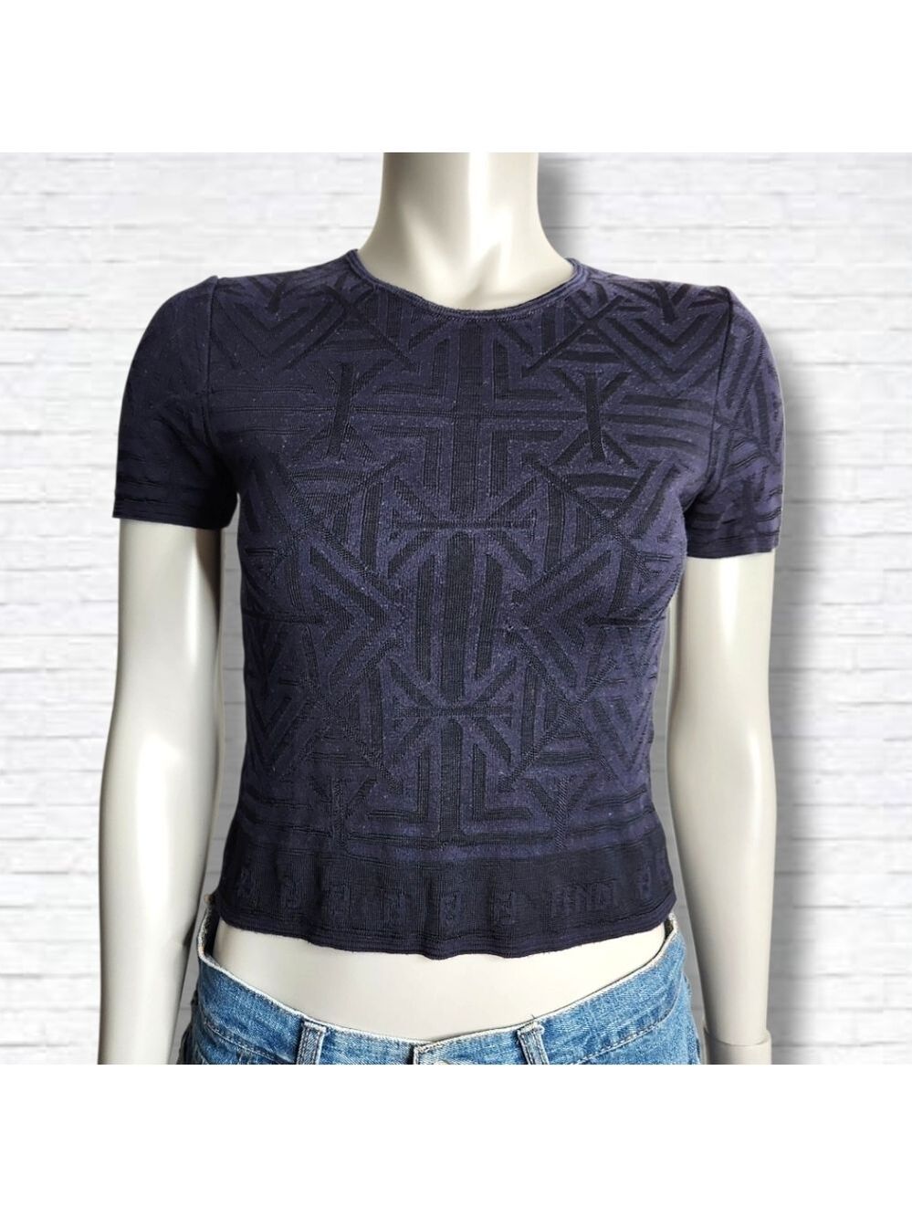 Fendi Vintage Black/Blue Bandage Fitted Crop Top Tee Shirt Size S/M 40 EU; 6 US